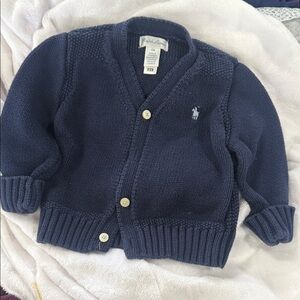 Ralph Lauren Navy Knit Cardigan with Pony Logo